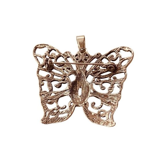 Silvertone Butterfly Pendant Brooch Purple Jewel 1.5" Filigree Style - Picture 7 of 14